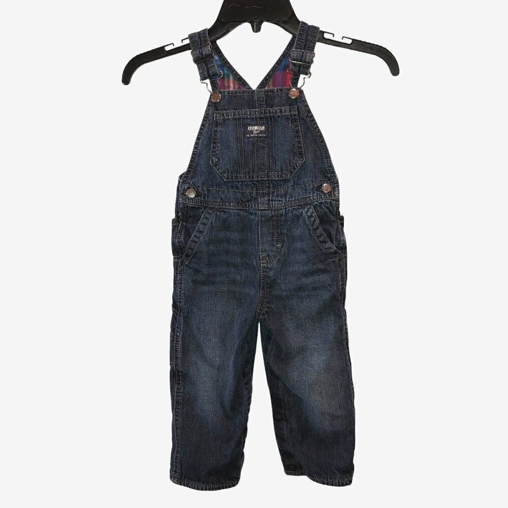 OshKosh Bgosh Kids Toddler 24 Mos Vestbak Denim Jean Flannel Lined Bib Overalls
